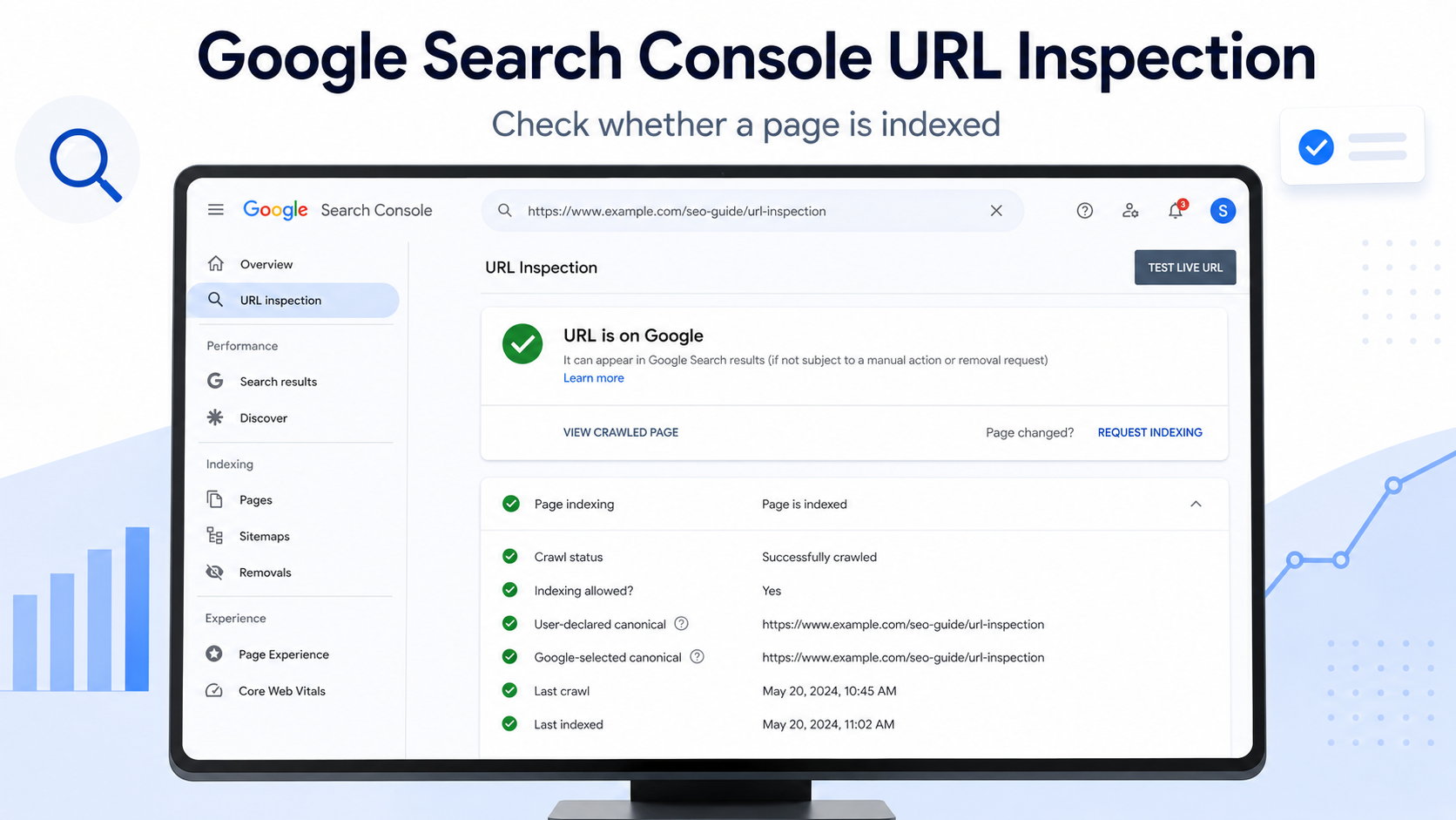 Google Search Console URL Inspection showing whether a page is indexed